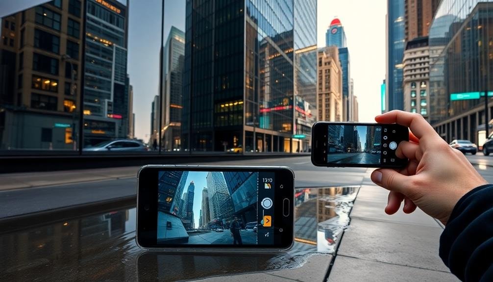 cityscape mirrored in glass