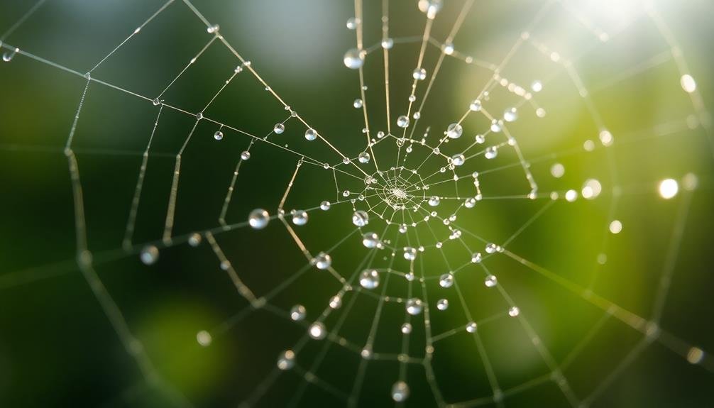 glistening dew on webs