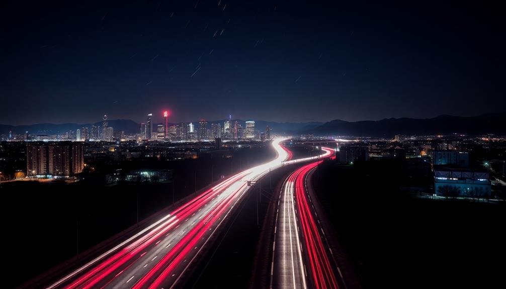 nighttime light trail photography