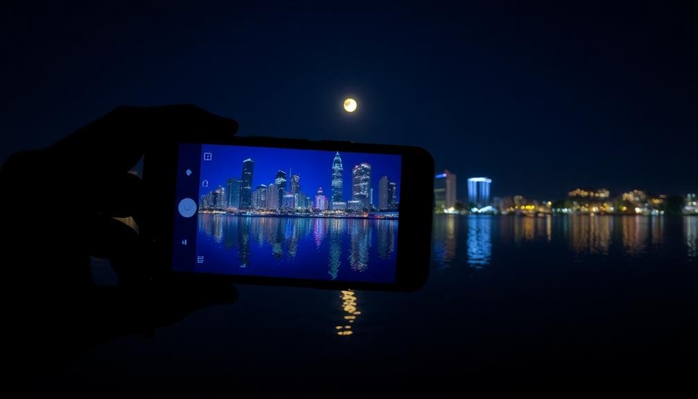 nighttime reflection photography settings